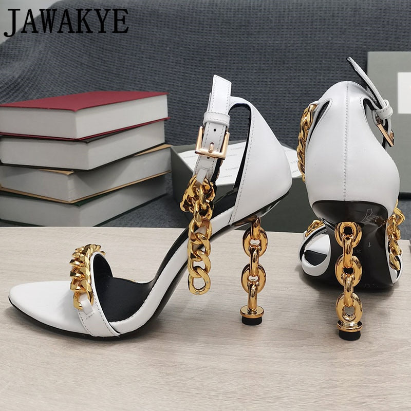 Gold Chain Heel Sandals Women season prestige