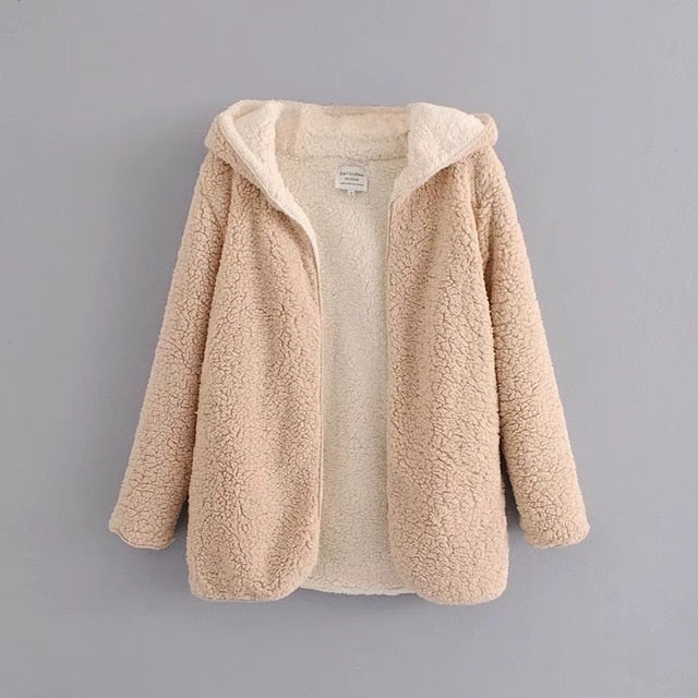 Reversible Soft Fleece Hooded Lamb Fur Jacket Women season prestige