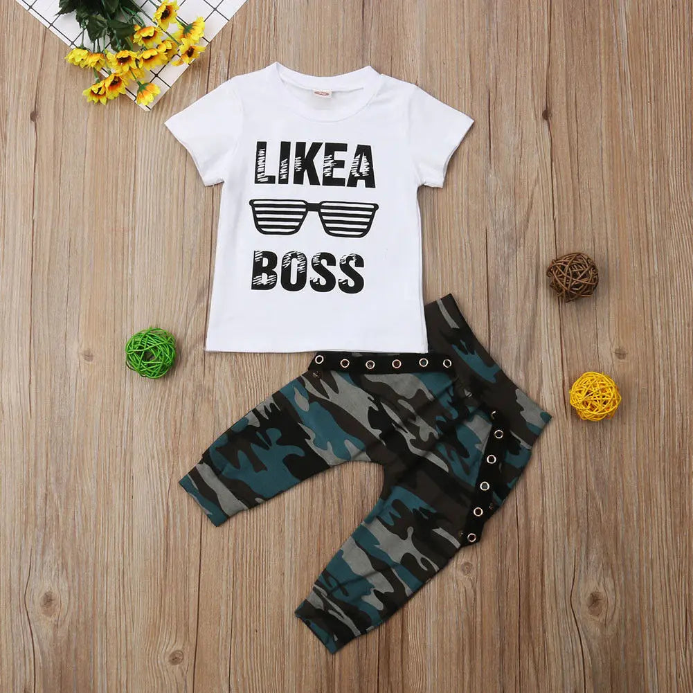 Newborn Infant Toddler Baby Boy Clothes Set Kids Boys Cute Short Sleeve T-Shirt Top+Pants