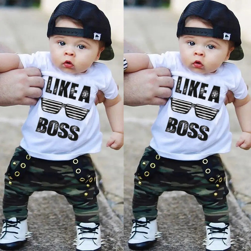 Newborn Infant Toddler Baby Boy Clothes Set Kids Boys Cute Short Sleeve T-Shirt Top+Pants