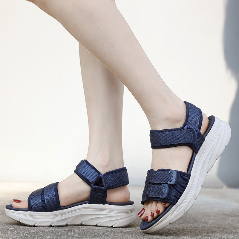 Sandals casual sporty comfortable thick soled Velcro stitching oversized women's shoes