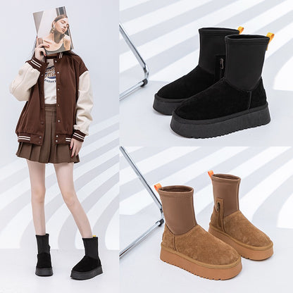 Winter Pencil Boots Thick-sole Snow Uggs Women's Stretch Side Zipper Socks Snow Shoes eprolo