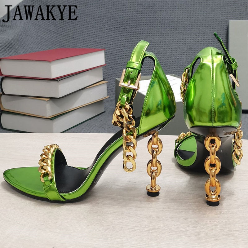 Gold Chain Heel Sandals Women season prestige