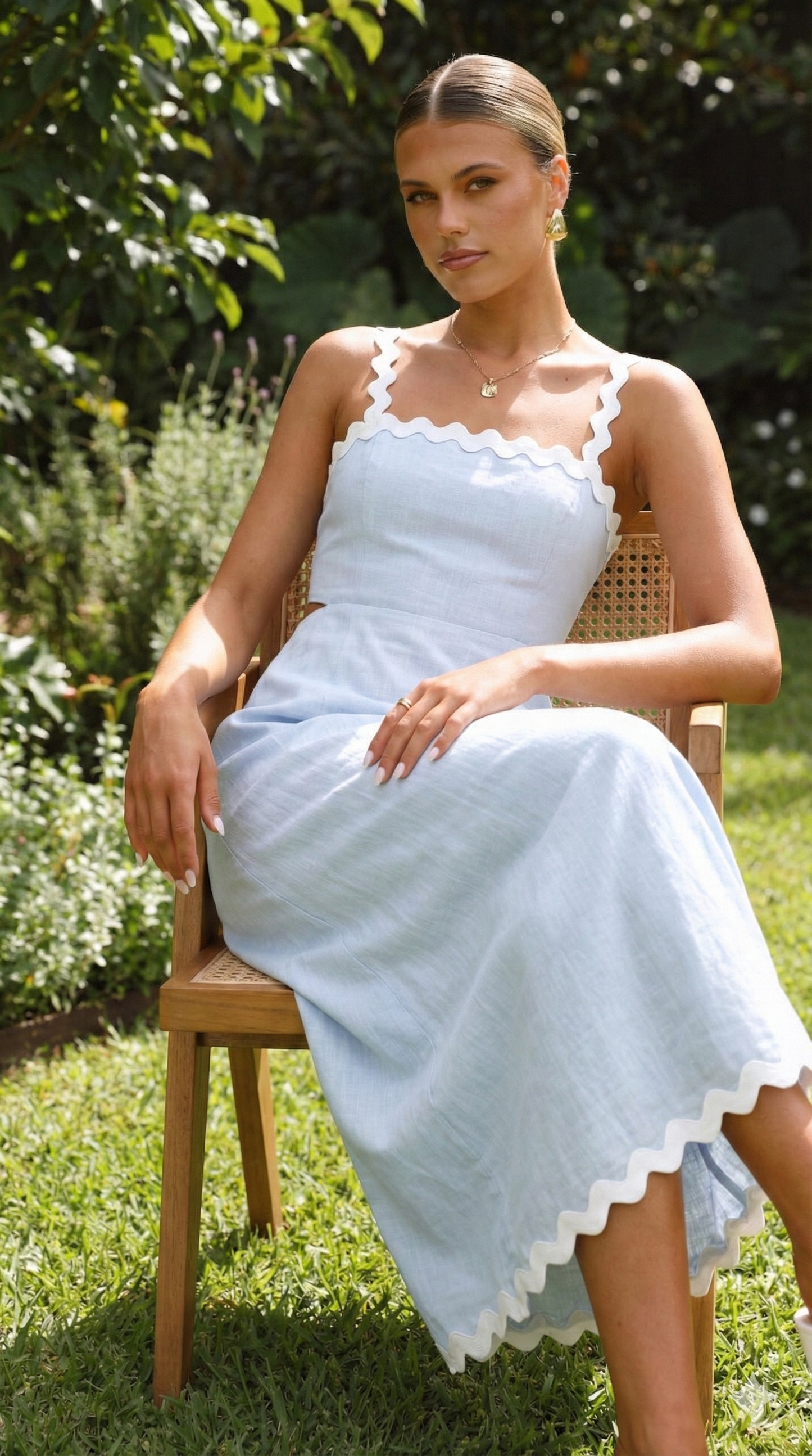 Powder Blue Linen Dress with Zic-Zac Lace