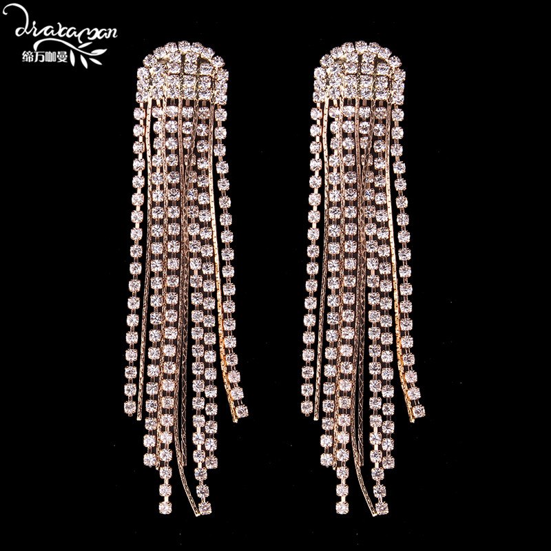 Long Tassel Earrings Women Big Crystal Drop Earrings Season Prestige