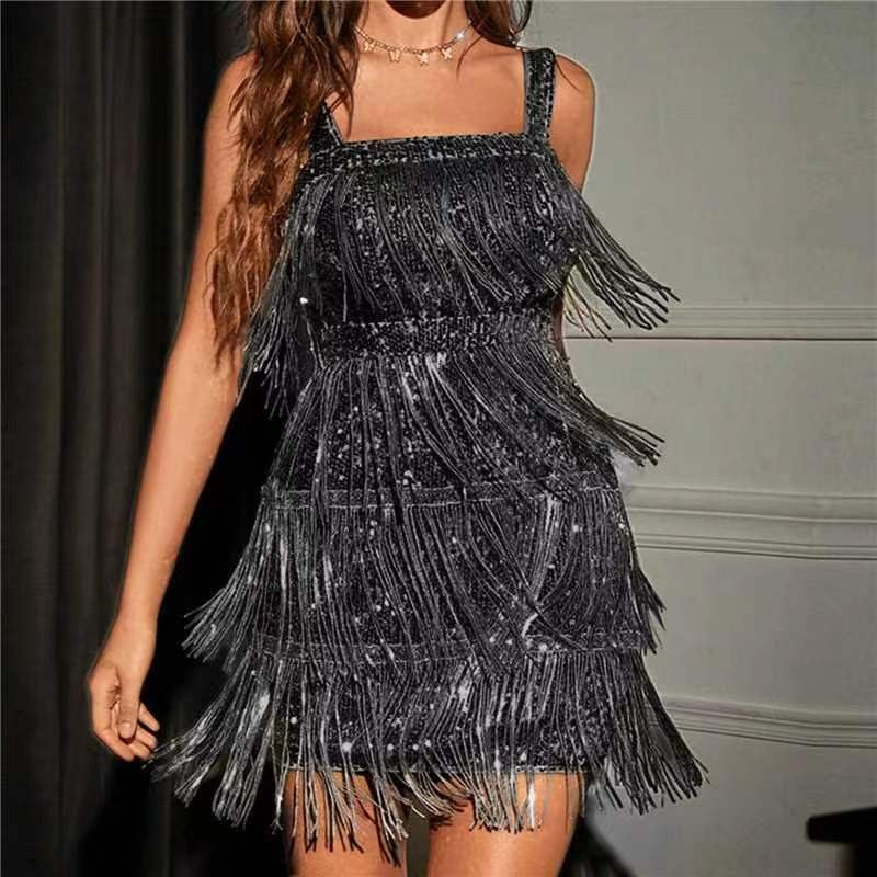 New sexy tassel camisole sequin dress season prestige