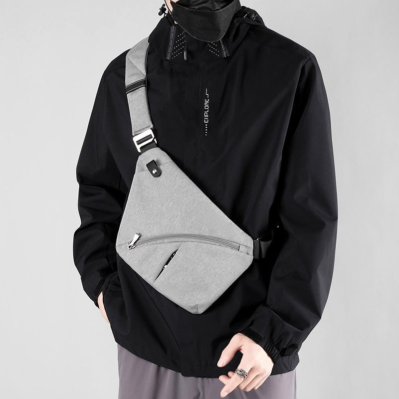 Men’s anti-theft crossbody close-fitting chest bag, Oxford cloth, gray color, underarm wear, stylish and secure for daily use.