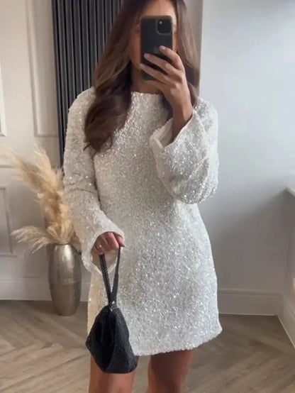 Christmas Long Sleeve Shiny Mini Dress For women