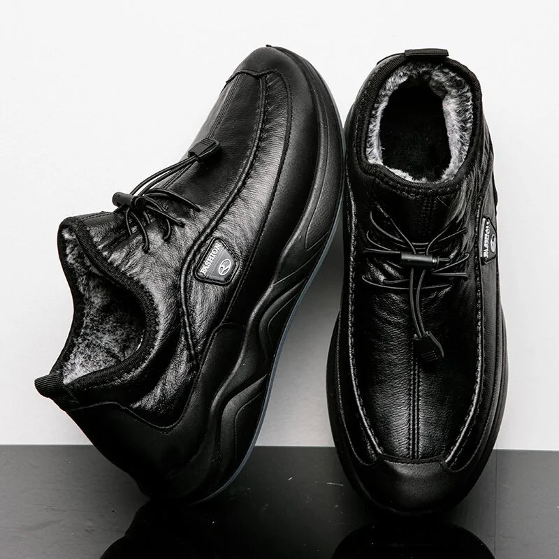 Lace-up Breathable Casual Leather boots mens plush warm Confortable shoes
