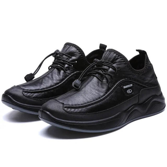 Black Lace-Up Breathable Leather Shoes for men Comfortable casual footwear