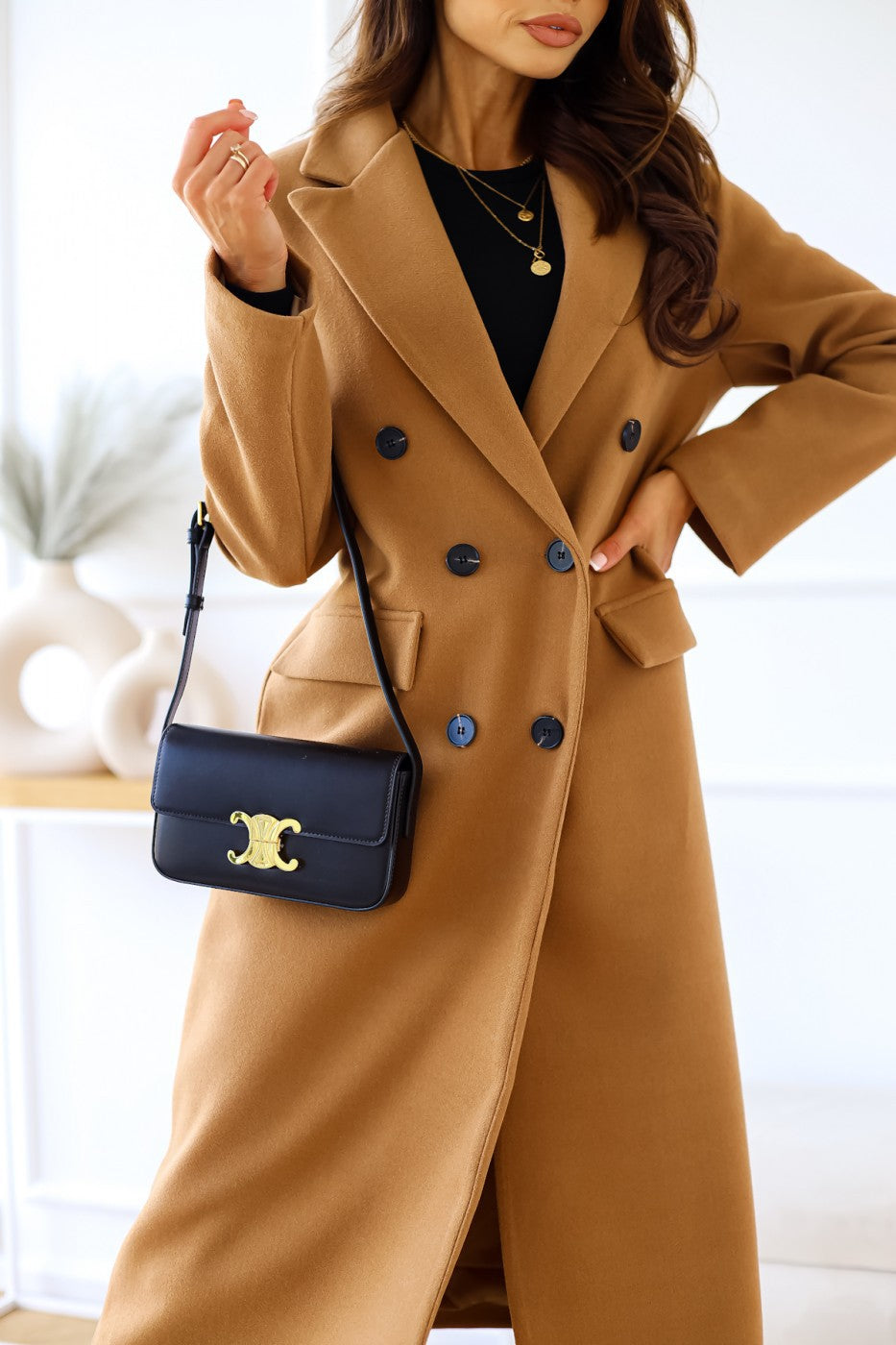 Women's Long Sleeve Button Wool Coat Season Prestige