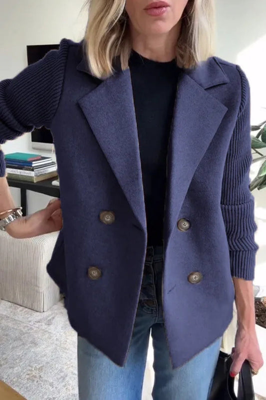 Double Breasted Lapel Sleeves Splicing Jacket for Women