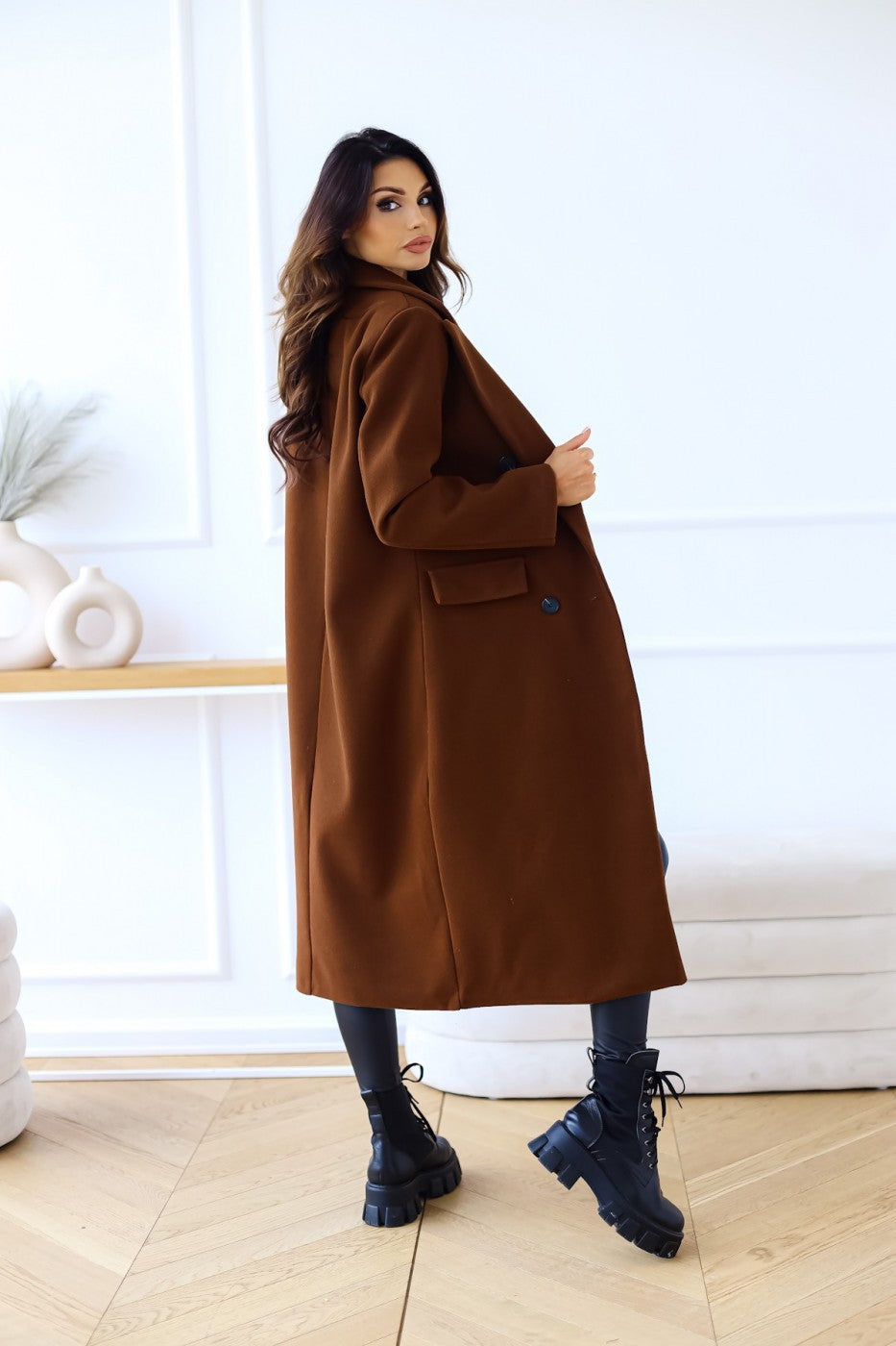 Women's Long Sleeve Button Wool Coat Season Prestige