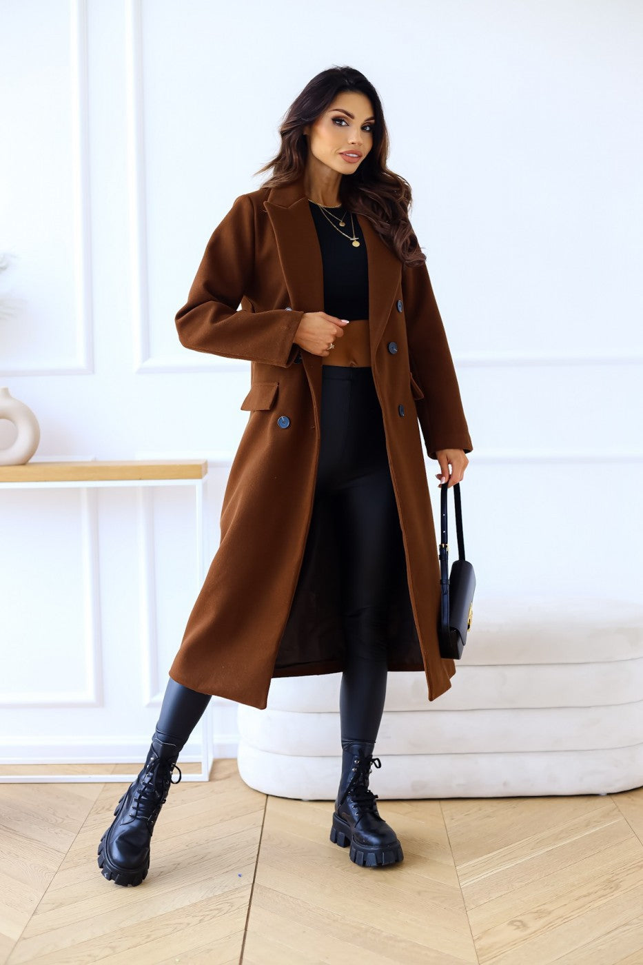 Women's Long Sleeve Button Wool Coat Season Prestige