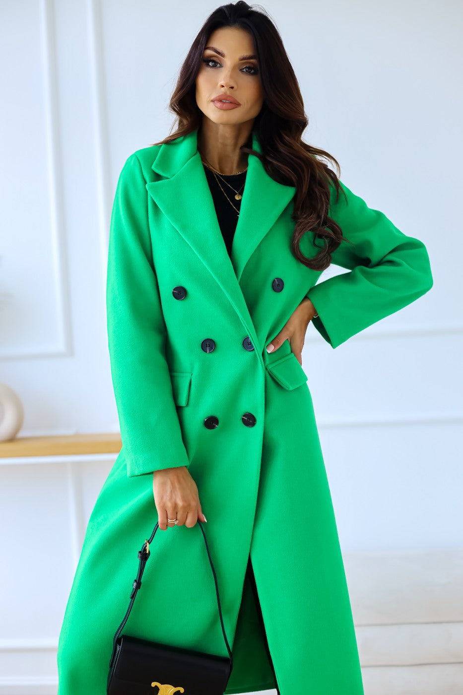 Women's Long Sleeve Button Wool Coat Season Prestige