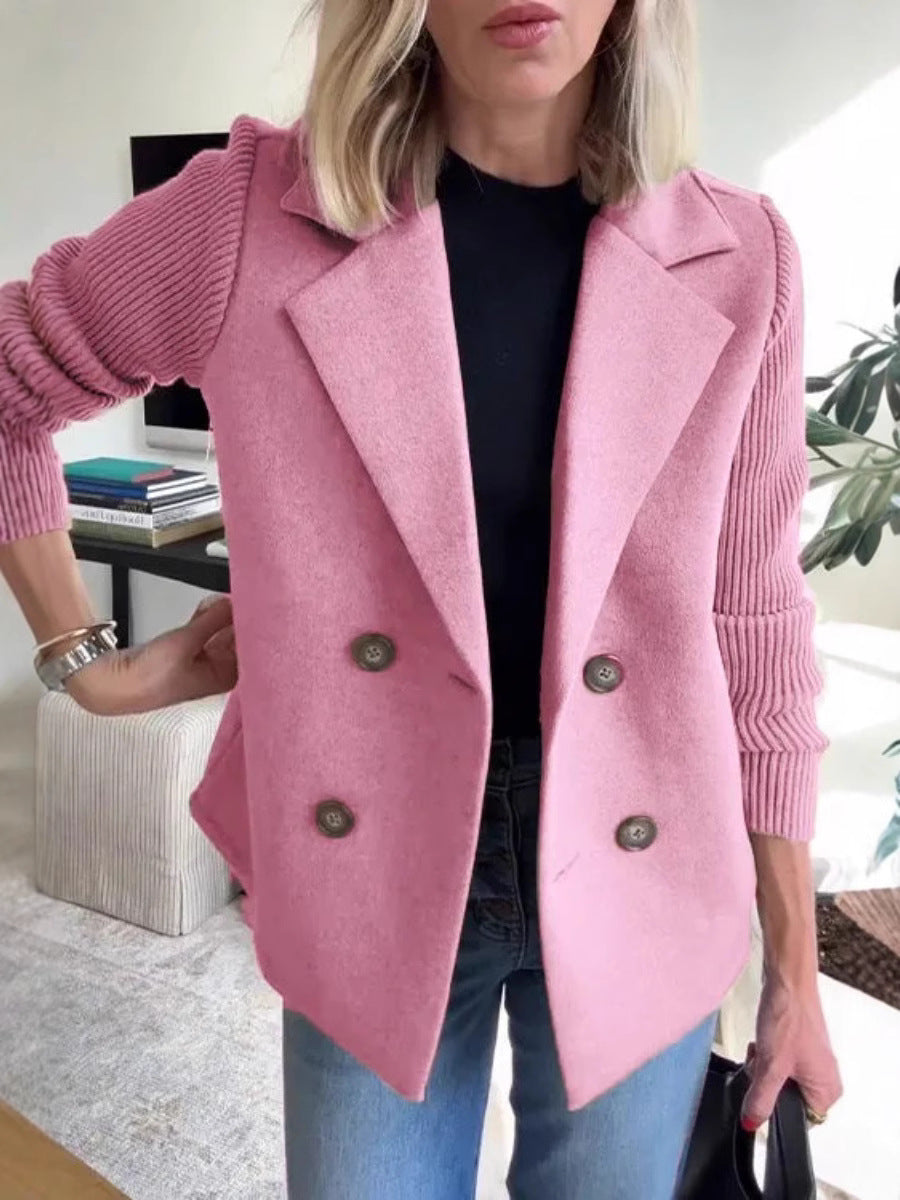 Double Breasted Lapel Sleeves Splicing Jacket for Women