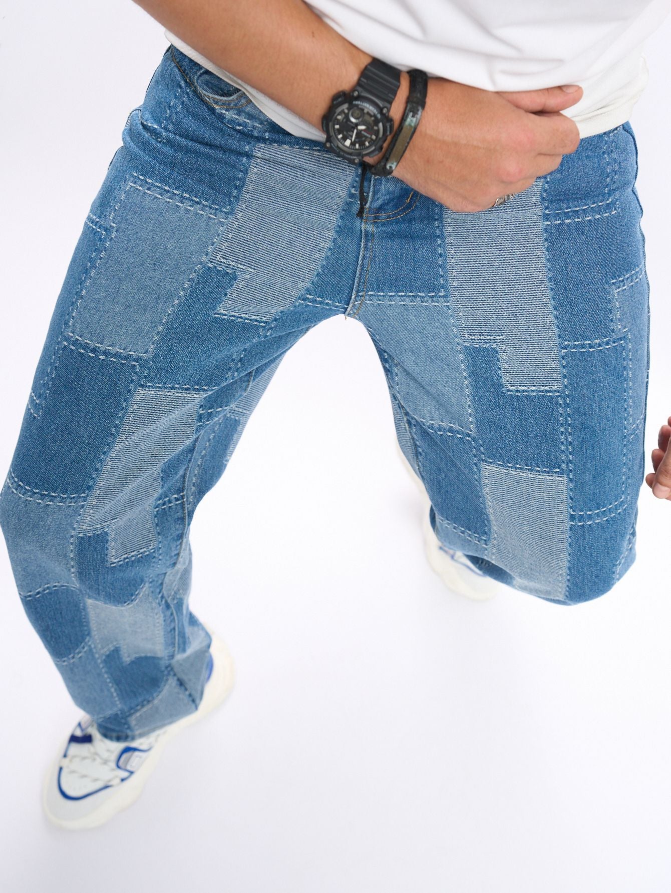 Brand Patch Stitch Elastic Jeans Men