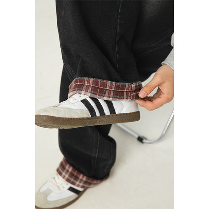 Casual Plaid Stitching Washed Jeans For Men