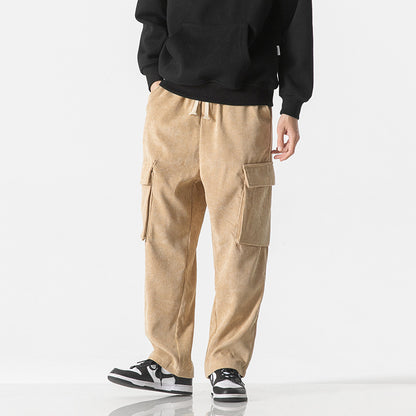 Workwear Trousers Loose Straight Leg Corduroy Pants For Men