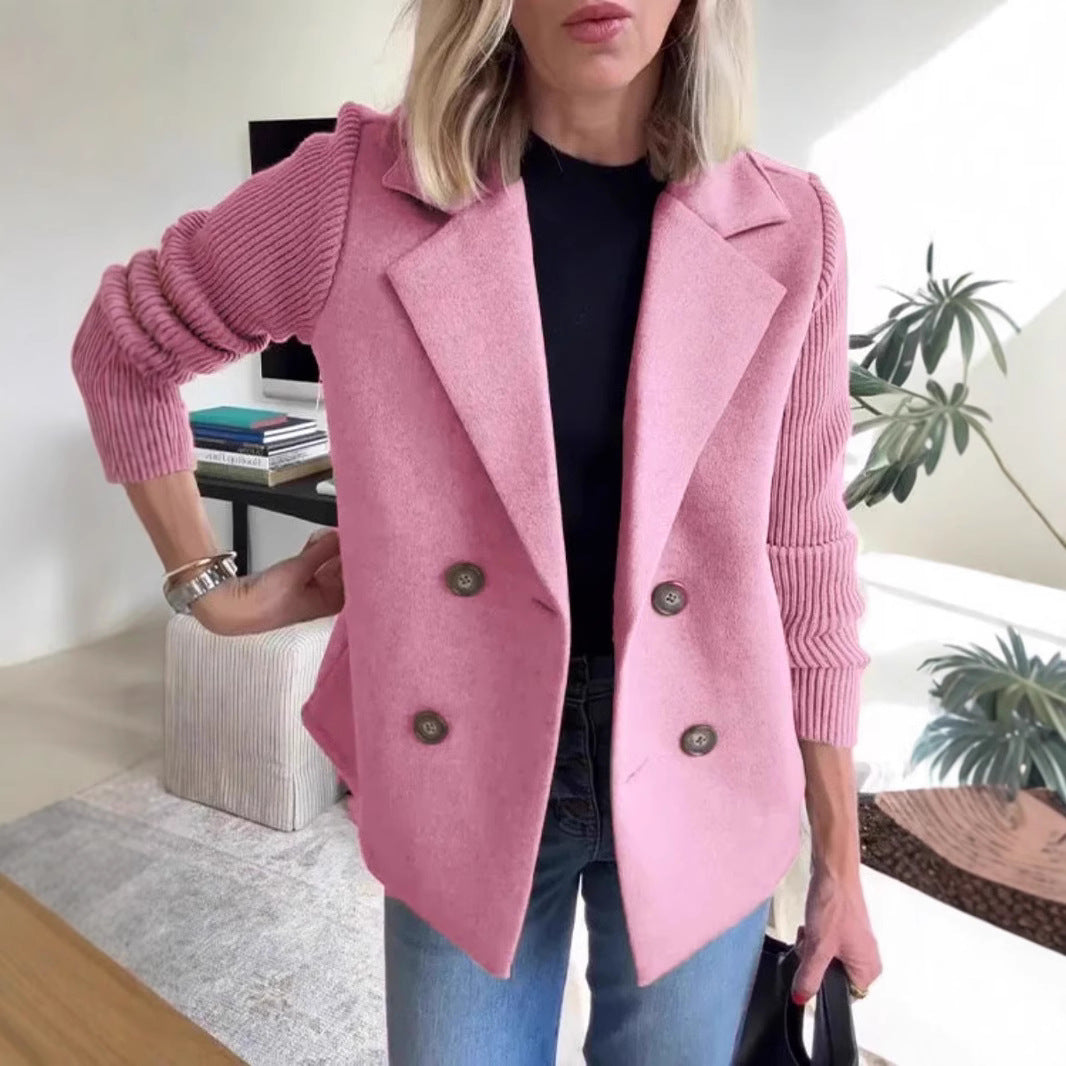 Double Breasted Lapel Sleeves Splicing Jacket for Women