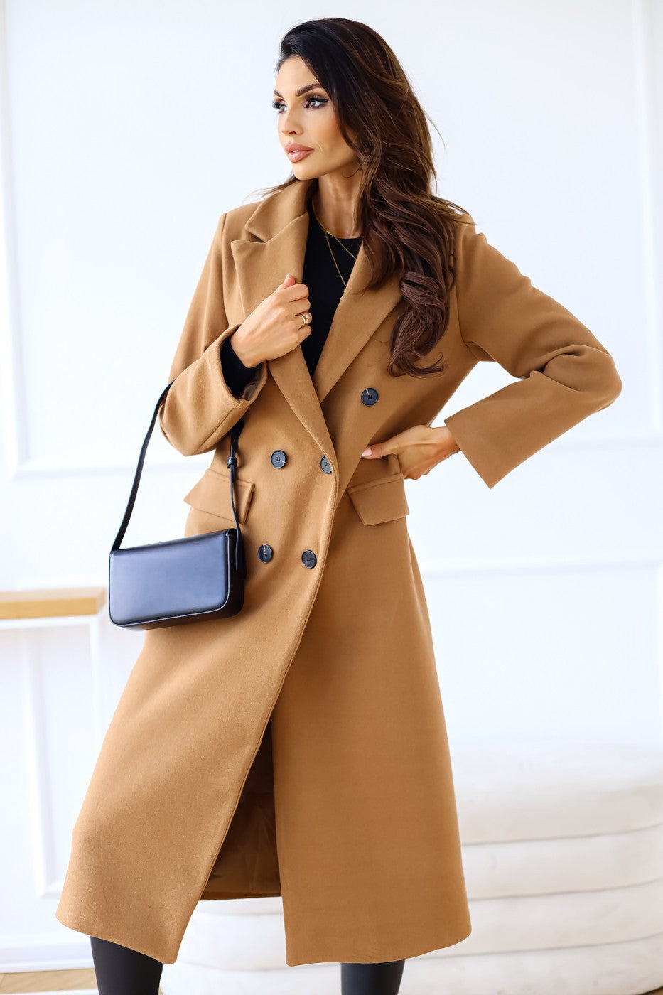 Women's Long Sleeve Button Wool Coat Season Prestige