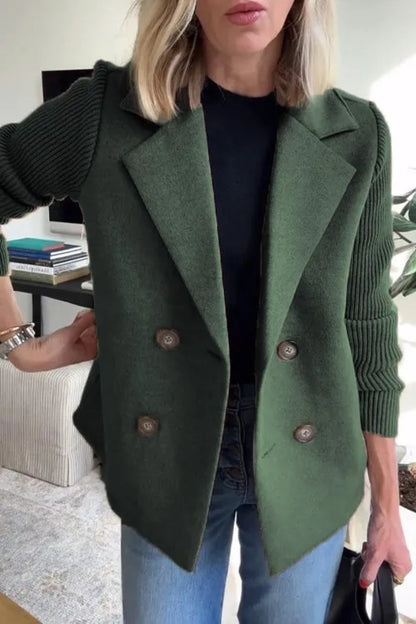 Double Breasted Lapel Sleeves Splicing Jacket for Women