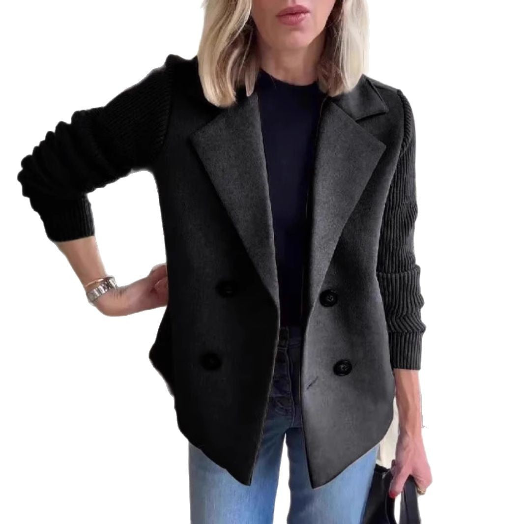 Double Breasted Lapel Sleeves Splicing Jacket for Women