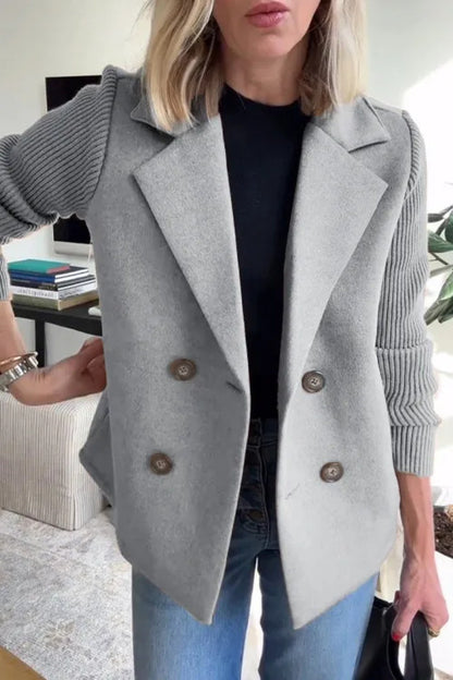 Double Breasted Lapel Sleeves Splicing Jacket for Women