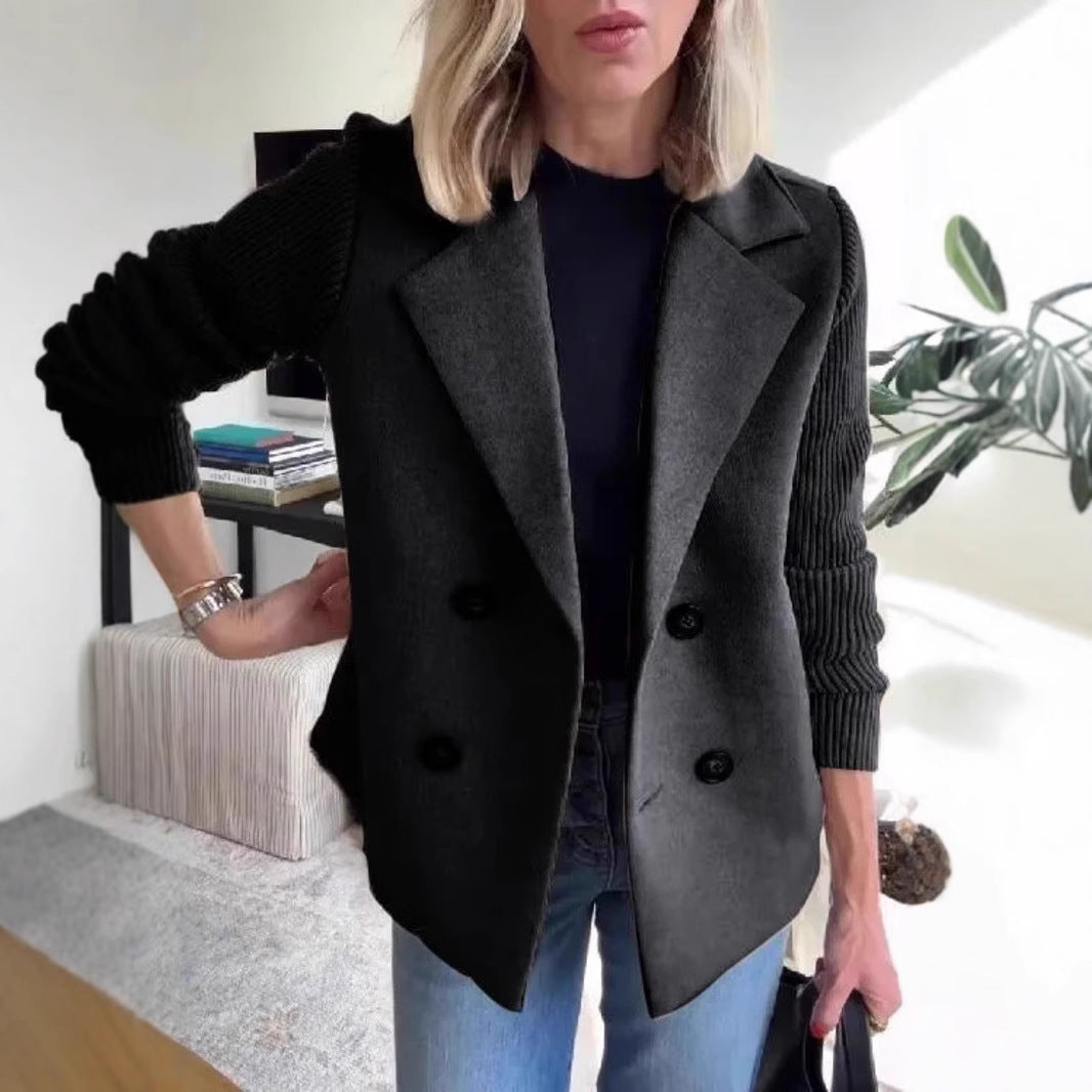 Double Breasted Lapel Sleeves Splicing Jacket for Women