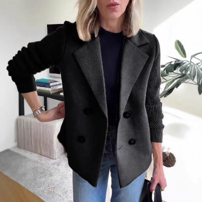 Double Breasted Lapel Sleeves Splicing Jacket for Women