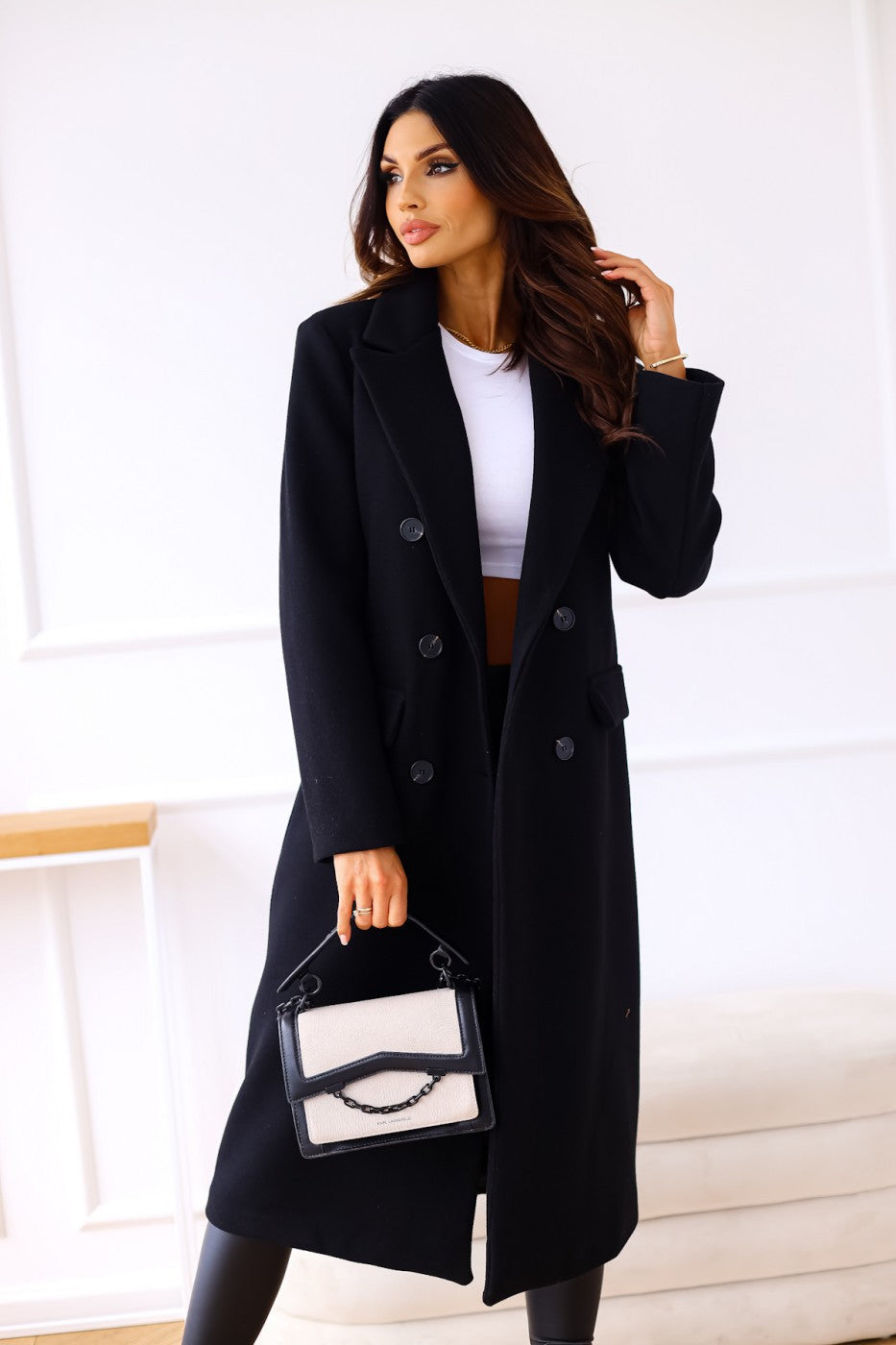 Women's Long Sleeve Button Wool Coat Season Prestige