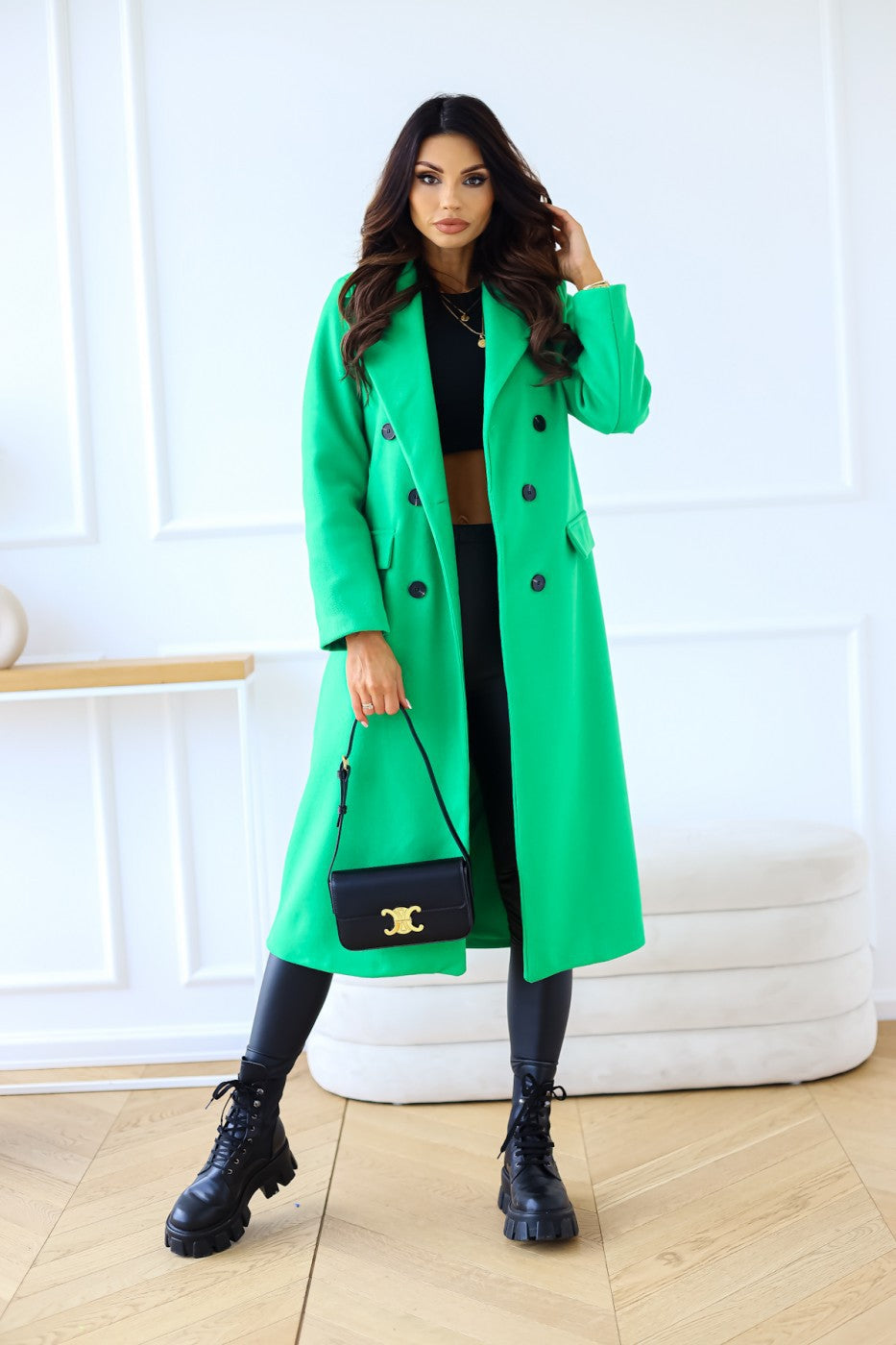 Women's Long Sleeve Button Wool Coat Season Prestige