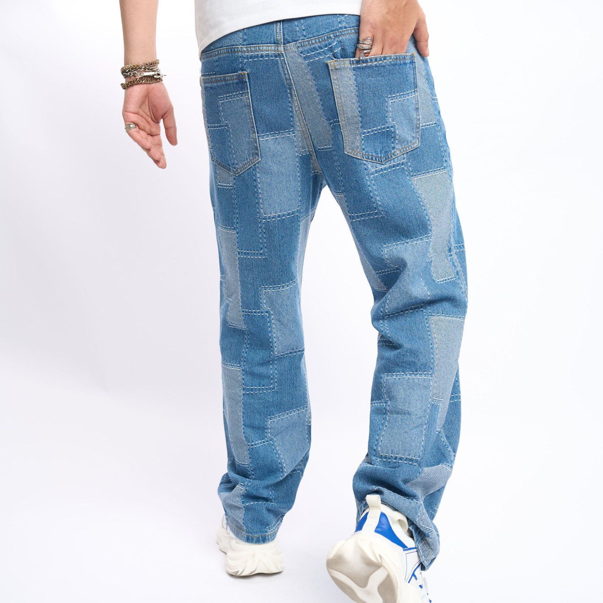 Brand Patch Stitch Elastic Jeans Men