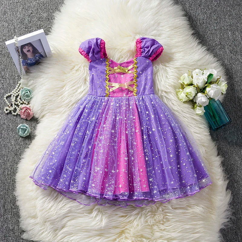 Princess Dress Girl Costume Children Kids Anna Elsa Halloween Party Birthday Dress