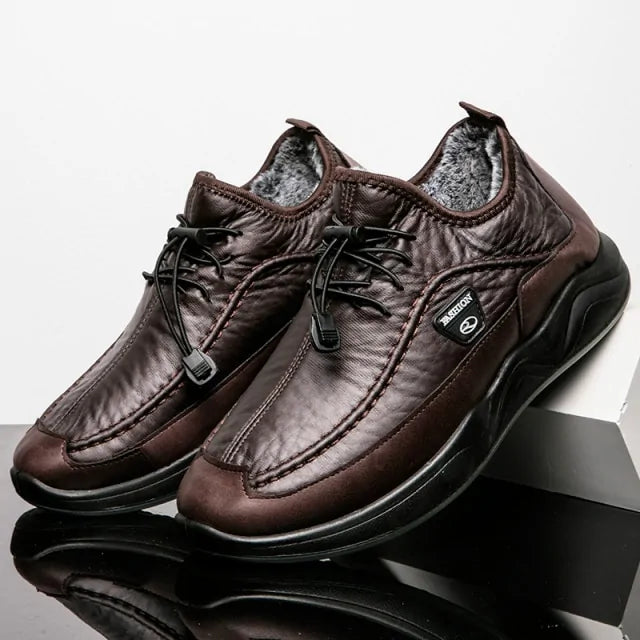 Black Lace-Up Breathable Leather Shoes for men Comfortable casual footwear