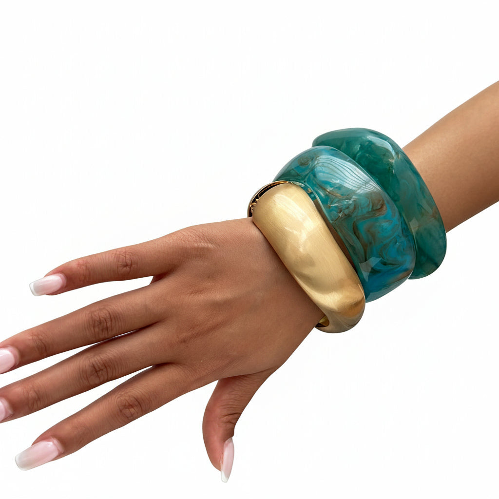 Season Prestige Peacock Blue Onbre Resin Statement  Cuff - Minimalist Accessories, Vintage  Style 