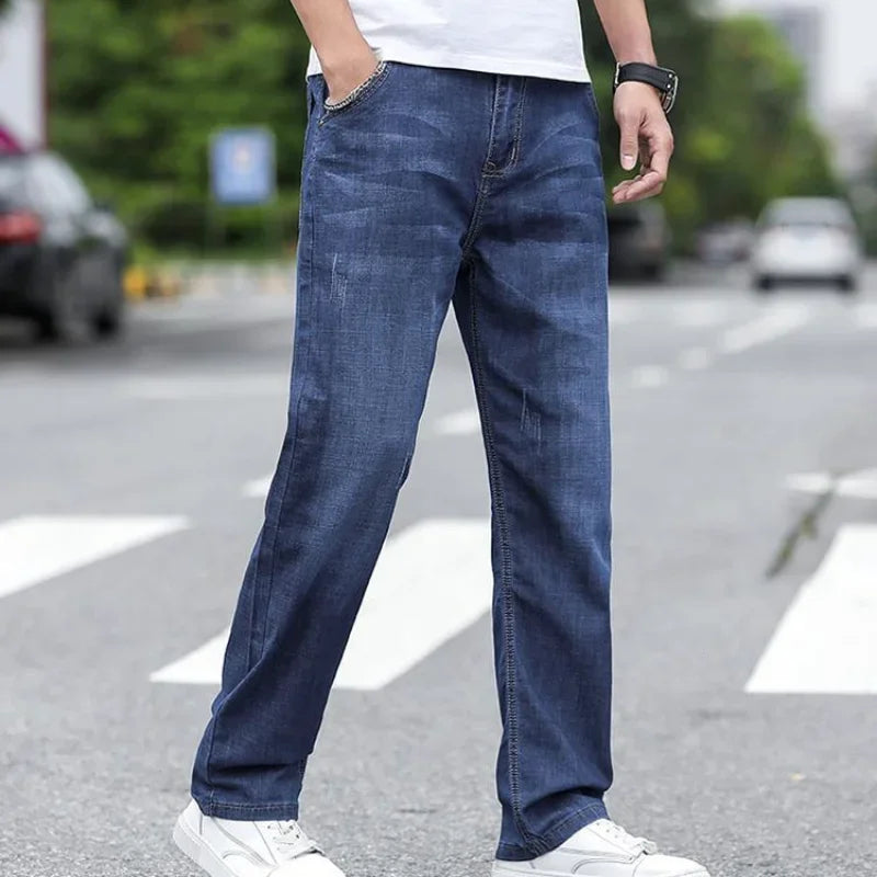 Straight Loose Cotton Regular Jeans for Men Trend Casual Classic Trousers Mens
