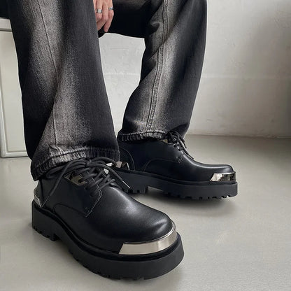 Men's Casual Thick Platform Metal Leather shoesWedding Men's Loafers Shoes