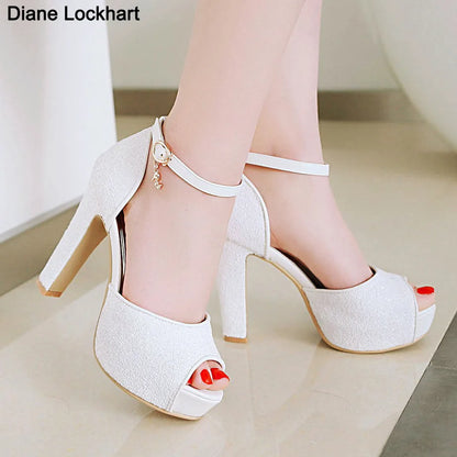 Summer Peep Toe Shiny Sequins High Heels Women Platform Sandals