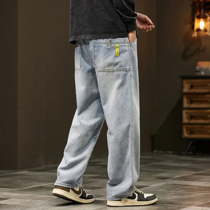 Men Wide Leg Straight Loose Fit Baggy Denim Pants Streetwear mens jeans