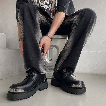 Men's Casual Thick Platform Metal Leather shoesWedding Men's Loafers Shoes