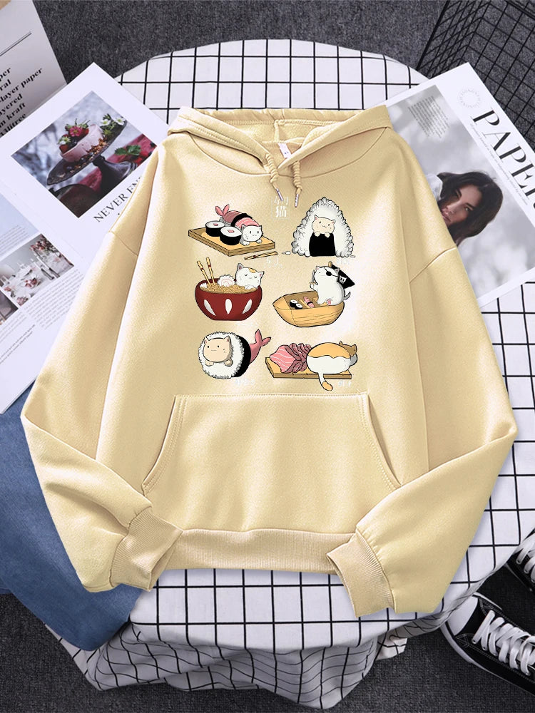 Printed Hoody Women Loose Fleece Sweatshirt Casual O-Neck Female Streetwear