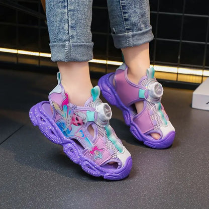 Disney LED Sport Sandals Summer Cartoon Princess Elsa  Girls Casual Beach Shoes