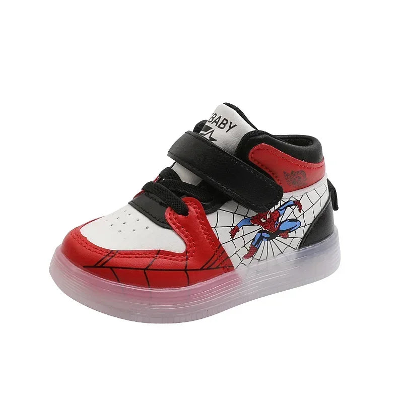 Disney Children's Led Light Shoes Fashion Design Spiderman Boys Sneakers Girls Cartoon Casual Shoes Breathable Kids Sport Shoes