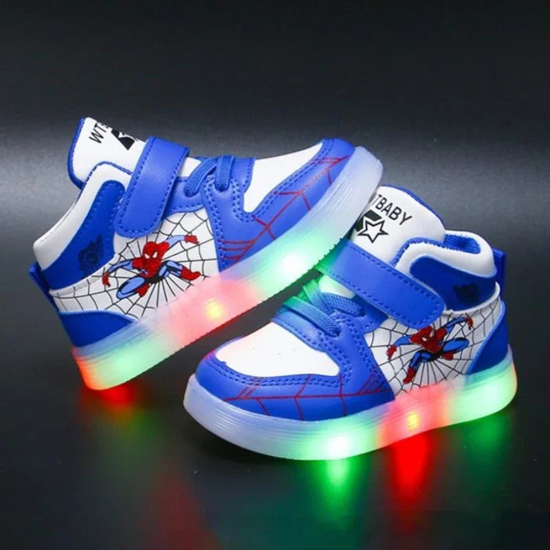 Disney Children's Led Light Shoes Spiderman Boys Girls Casual sneakers Breathable Kids Sport Shoes