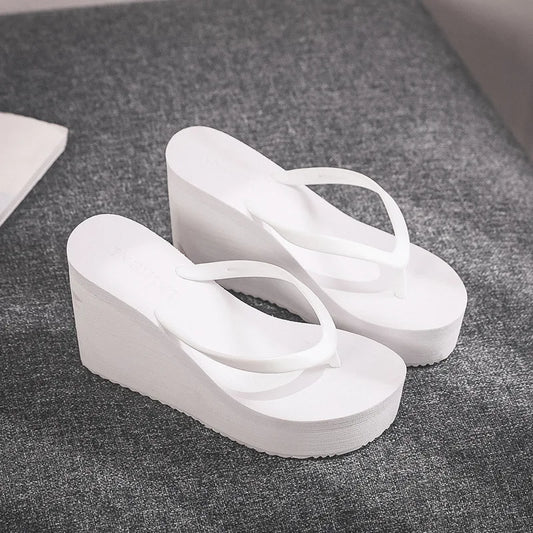 Ladies Summer Wedge slippers Rubber Flip-Flops High Heel Mules women Beach shoes