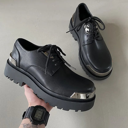 Men's Casual Thick Platform Metal Leather shoesWedding Men's Loafers Shoes