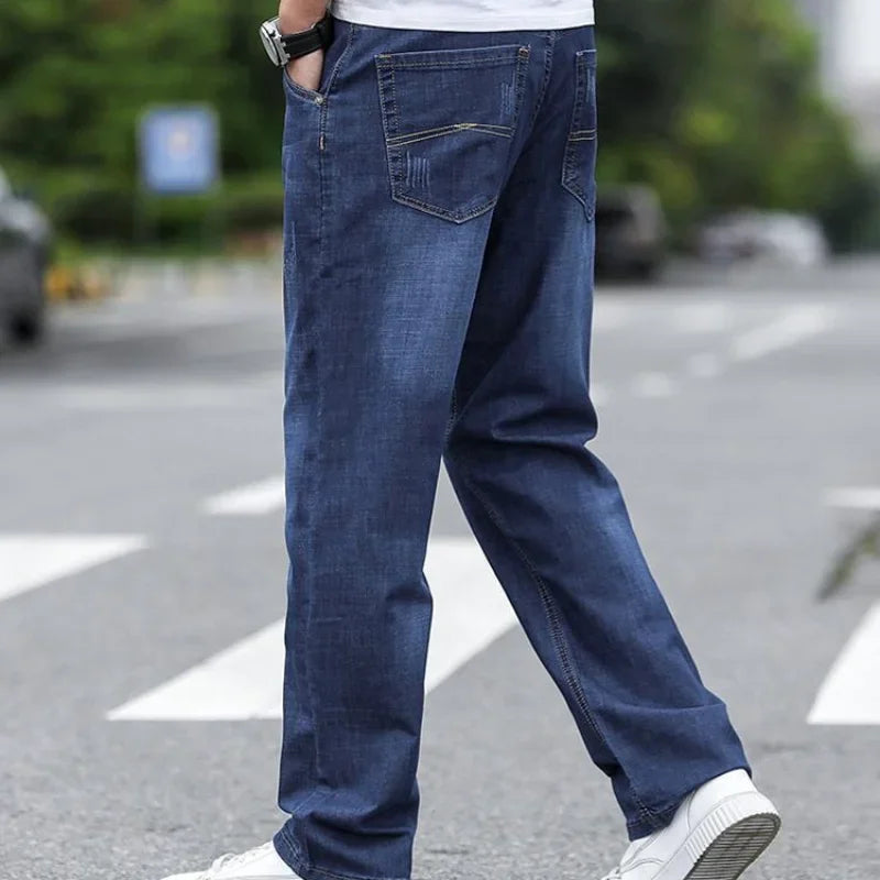 Straight Loose Cotton Regular Jeans for Men Trend Casual Classic Trousers Mens