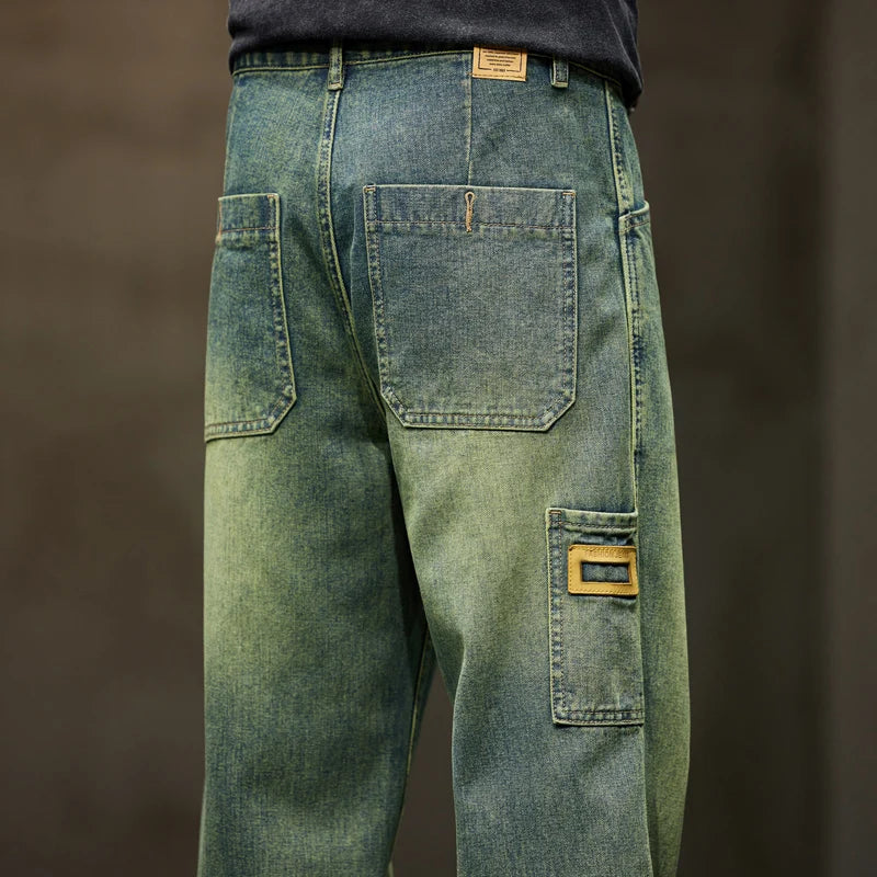 Men Baggy Wide Leg pants Summer Straight Loose Fit Retro Blue Denim Pants Streetwear mens jeans