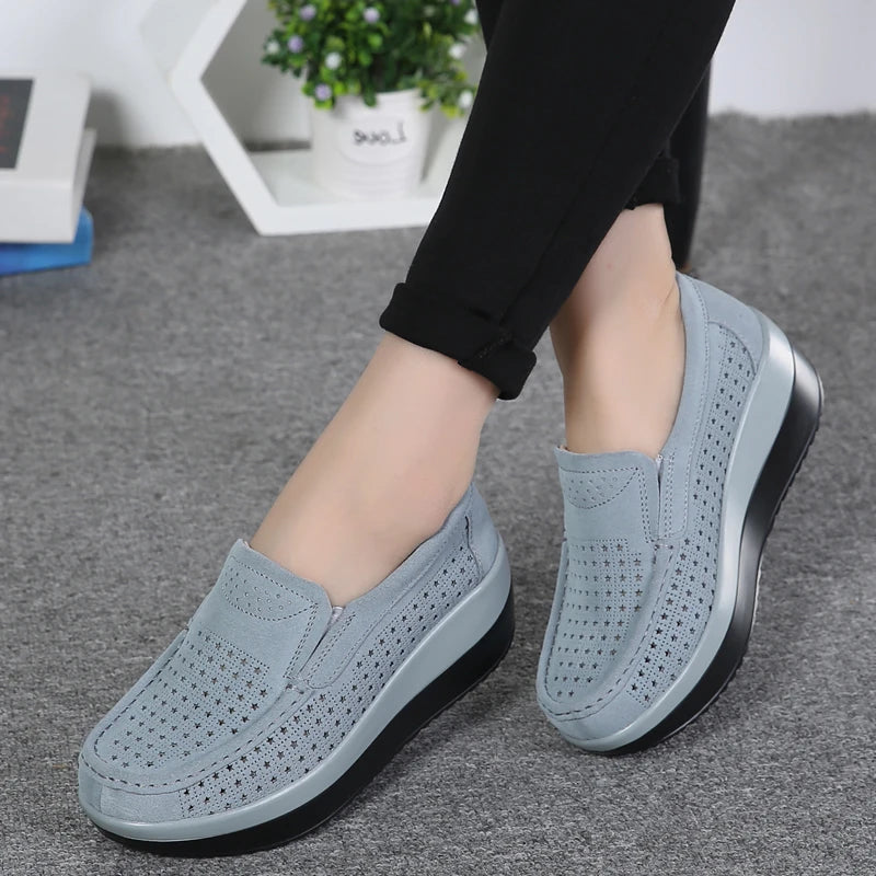 Women Flat Platform Loafers Shoes Ladies Suede Leather Footwear Casual Shoes Slip on Flats Moccasin Creepers